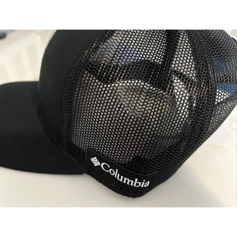 Columbia Mesh Snapback Trucker Hat‎ Color: All Black With Trees Patch Cap NWT - Picture 3 of 5